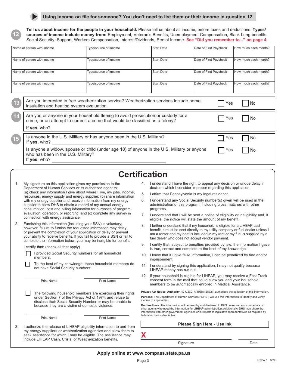 Form HSEA1 Download Fillable PDF or Fill Online Application for the Low