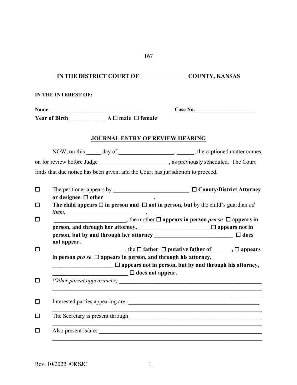 Form 167 Download Fillable PDF or Fill Online Journal Entry of Review