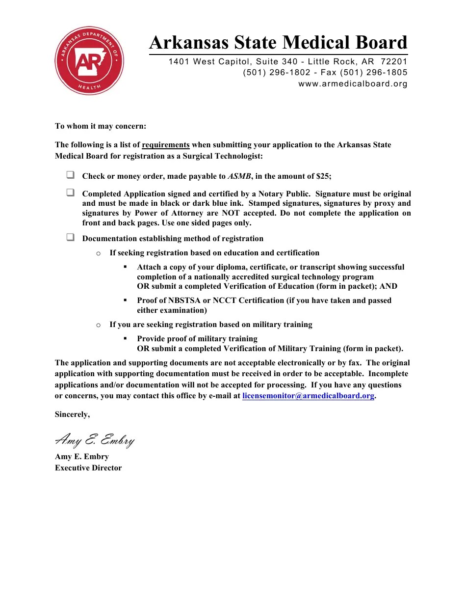 Arkansas Application for Surgical Technologist Registration Fill Out