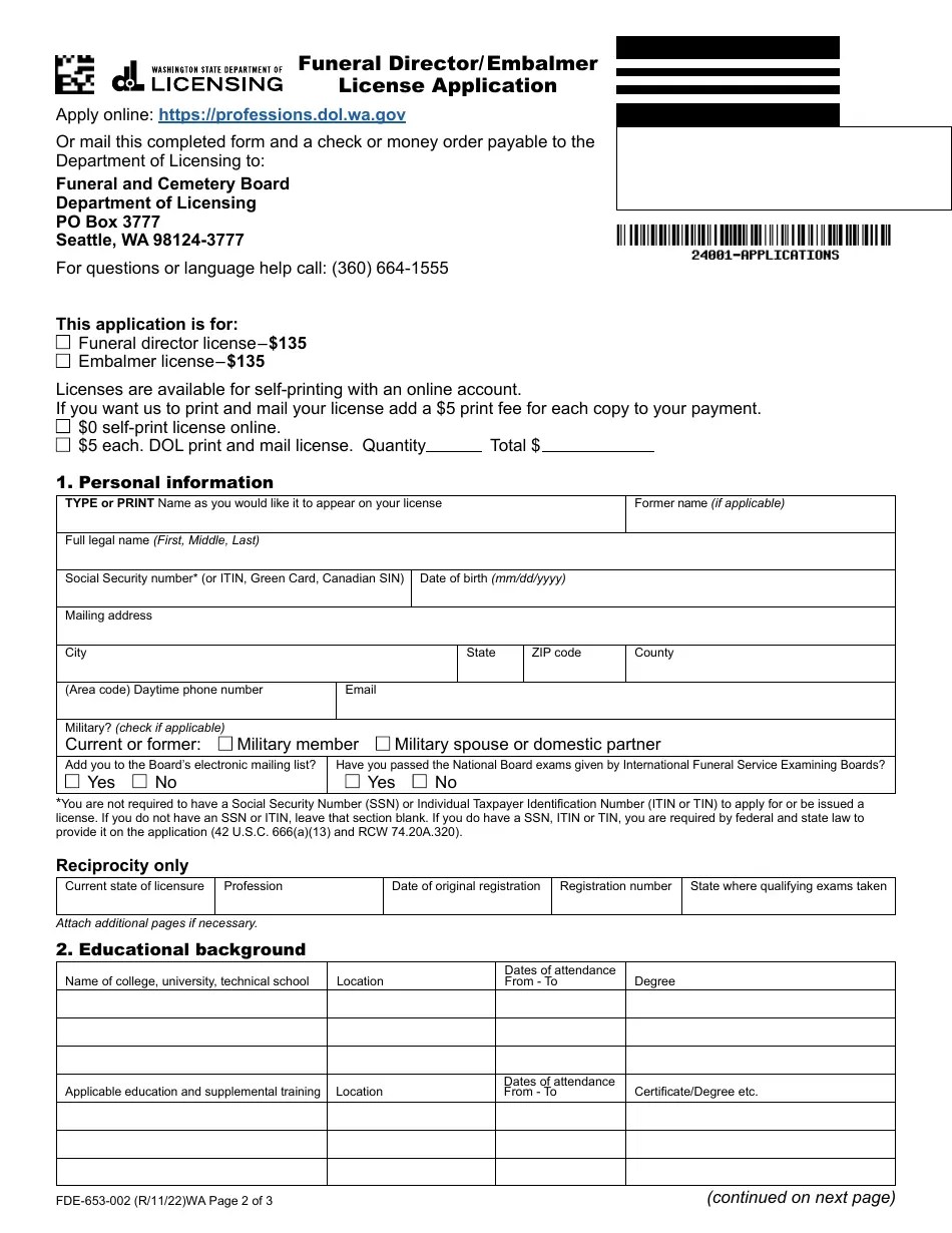 Form FDE653002 Download Fillable PDF or Fill Online Funeral Director