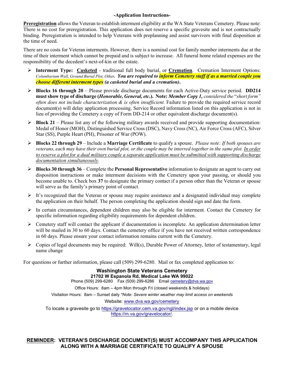 Washington Eligibility Application Washington State Veterans Cemetery