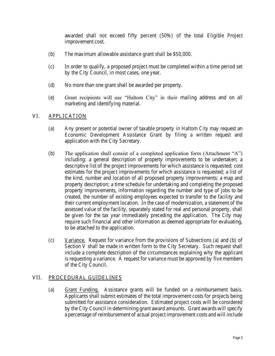 Haltom City, Texas Economic Development Assistance Grant Application