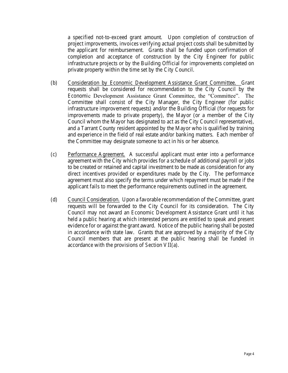 Haltom City, Texas Economic Development Assistance Grant Application