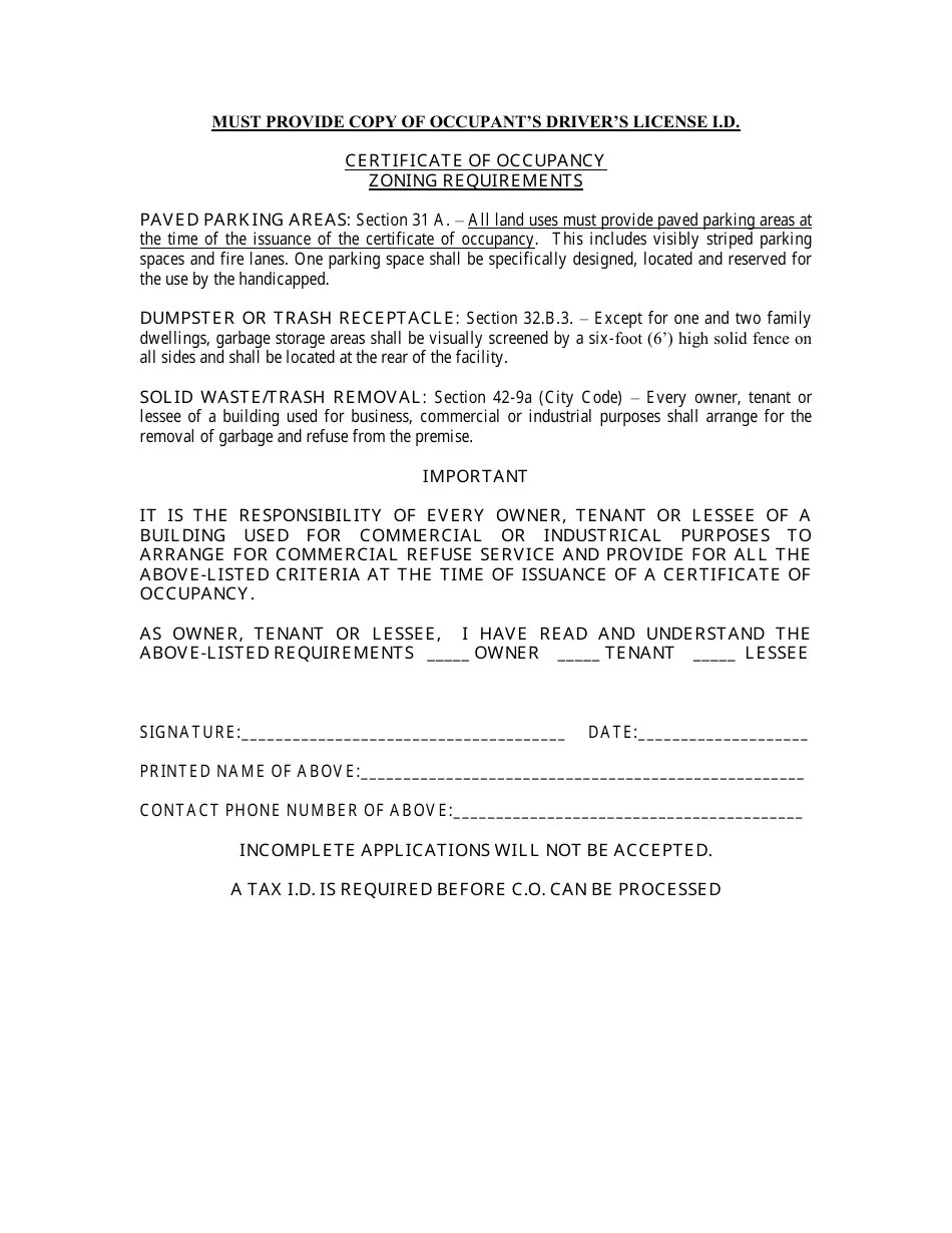 Haltom City, Texas Certificate of Occupancy Application Fill Out