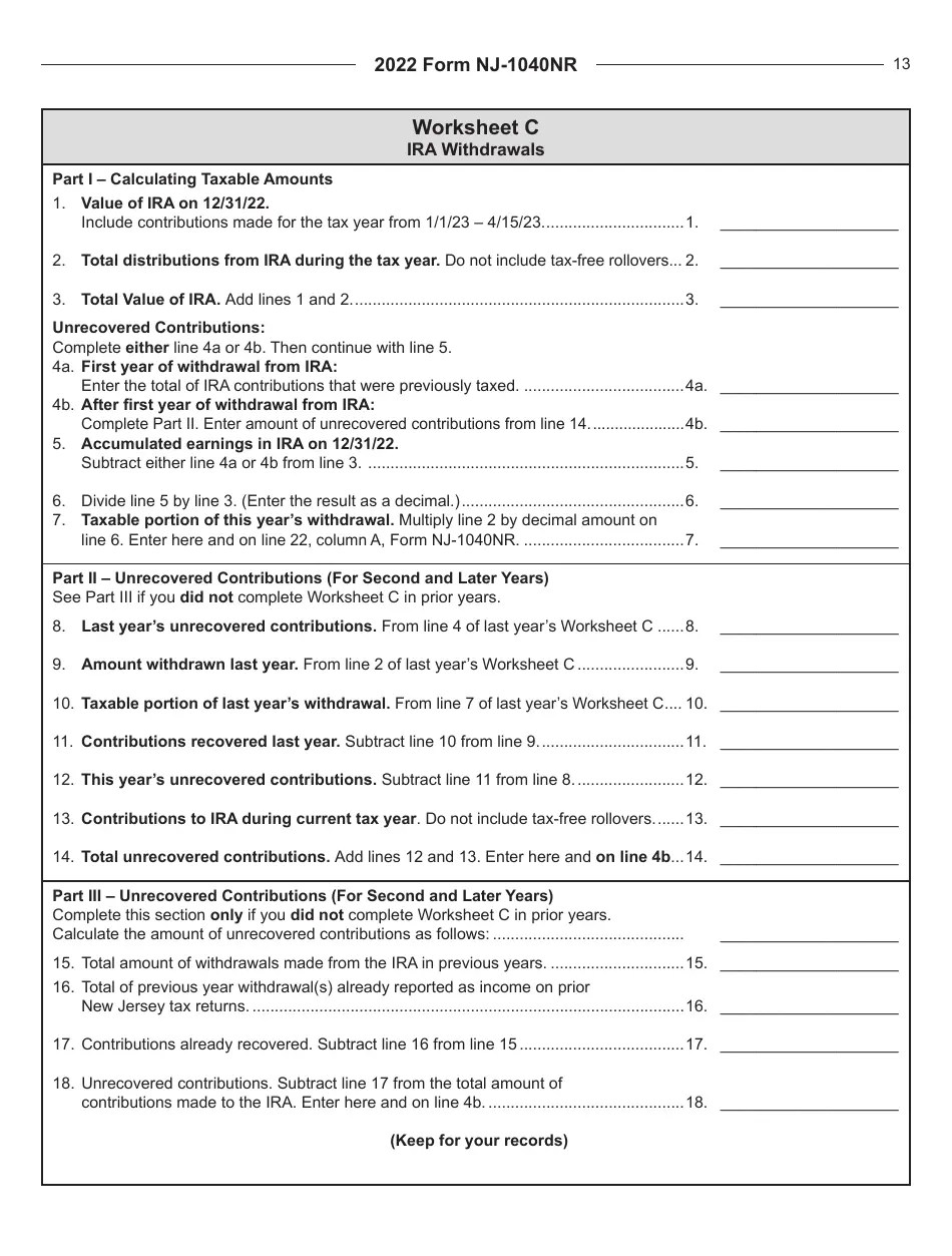 Download Instructions for Form NJ1040NR New Jersey Nonresident