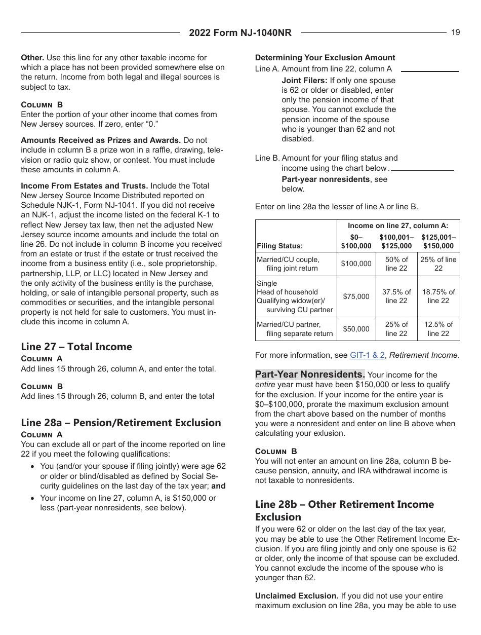 Download Instructions for Form NJ1040NR New Jersey Nonresident