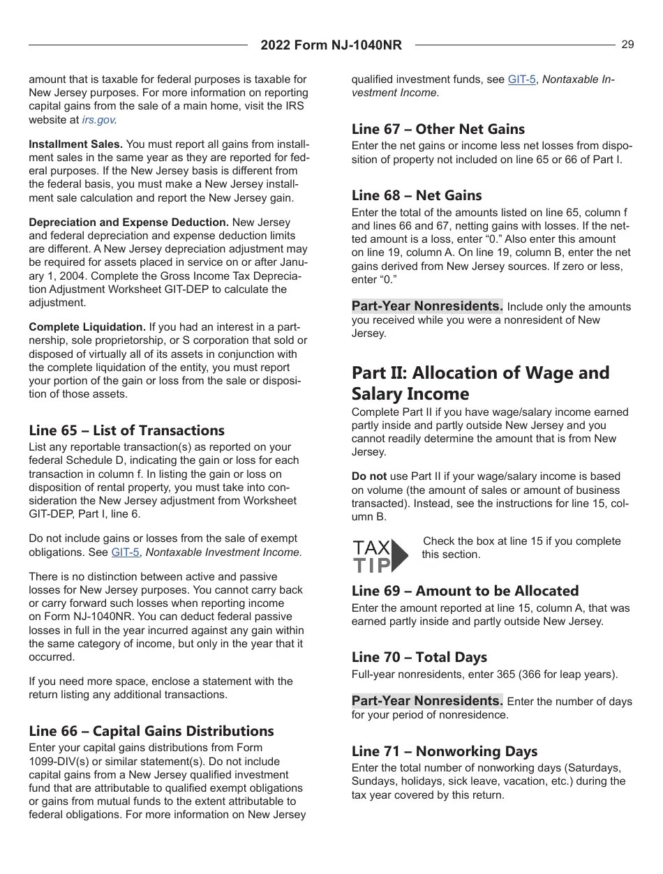 Download Instructions for Form NJ1040NR New Jersey Nonresident