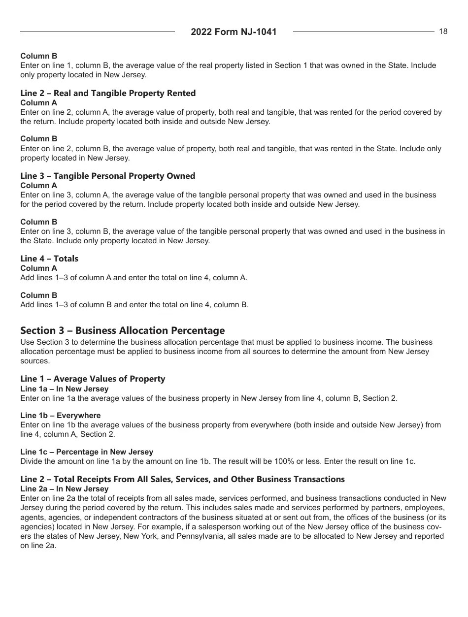 Download Instructions for Form NJ1041 New Jersey Tax Fiduciary