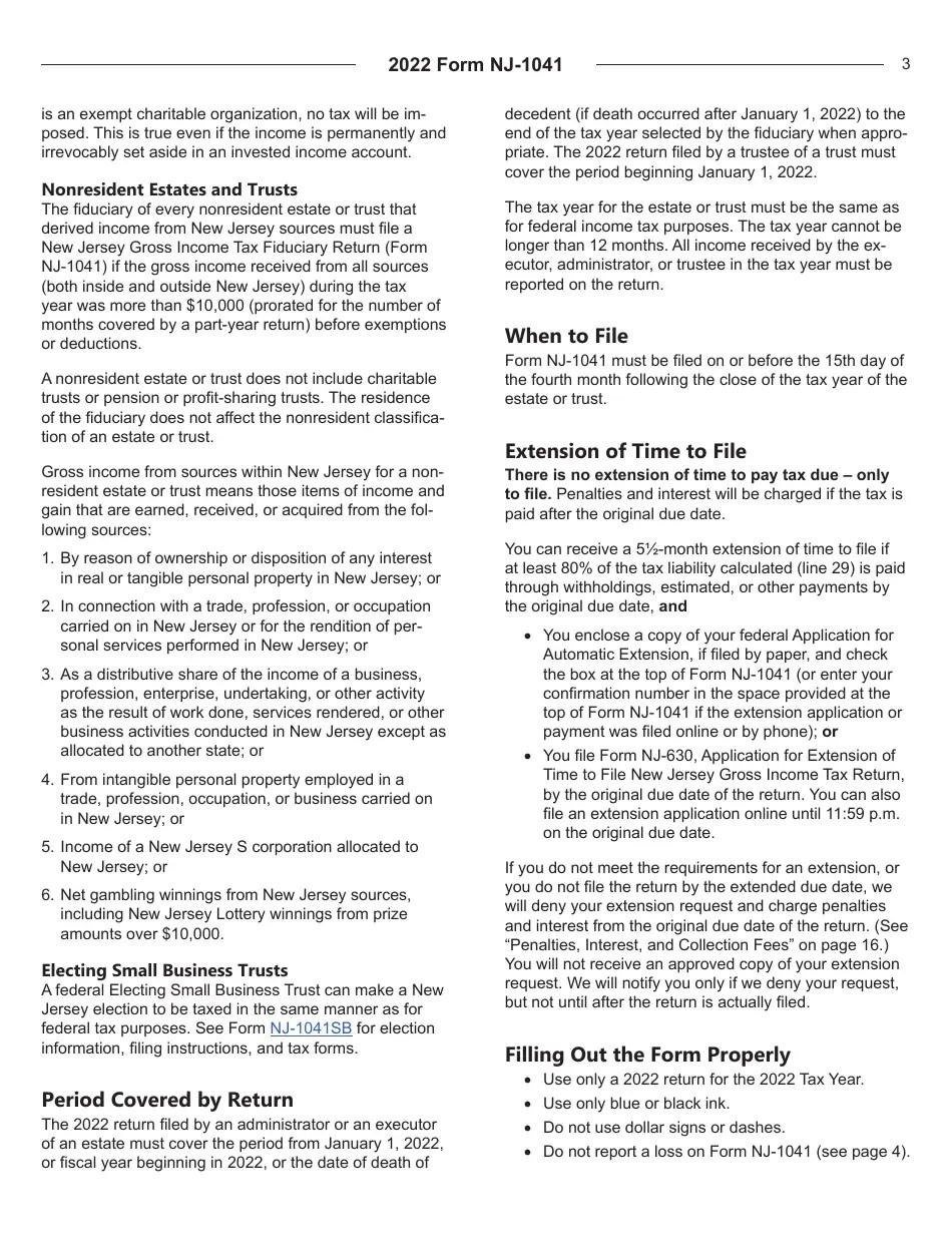 Download Instructions for Form NJ1041 New Jersey Tax Fiduciary