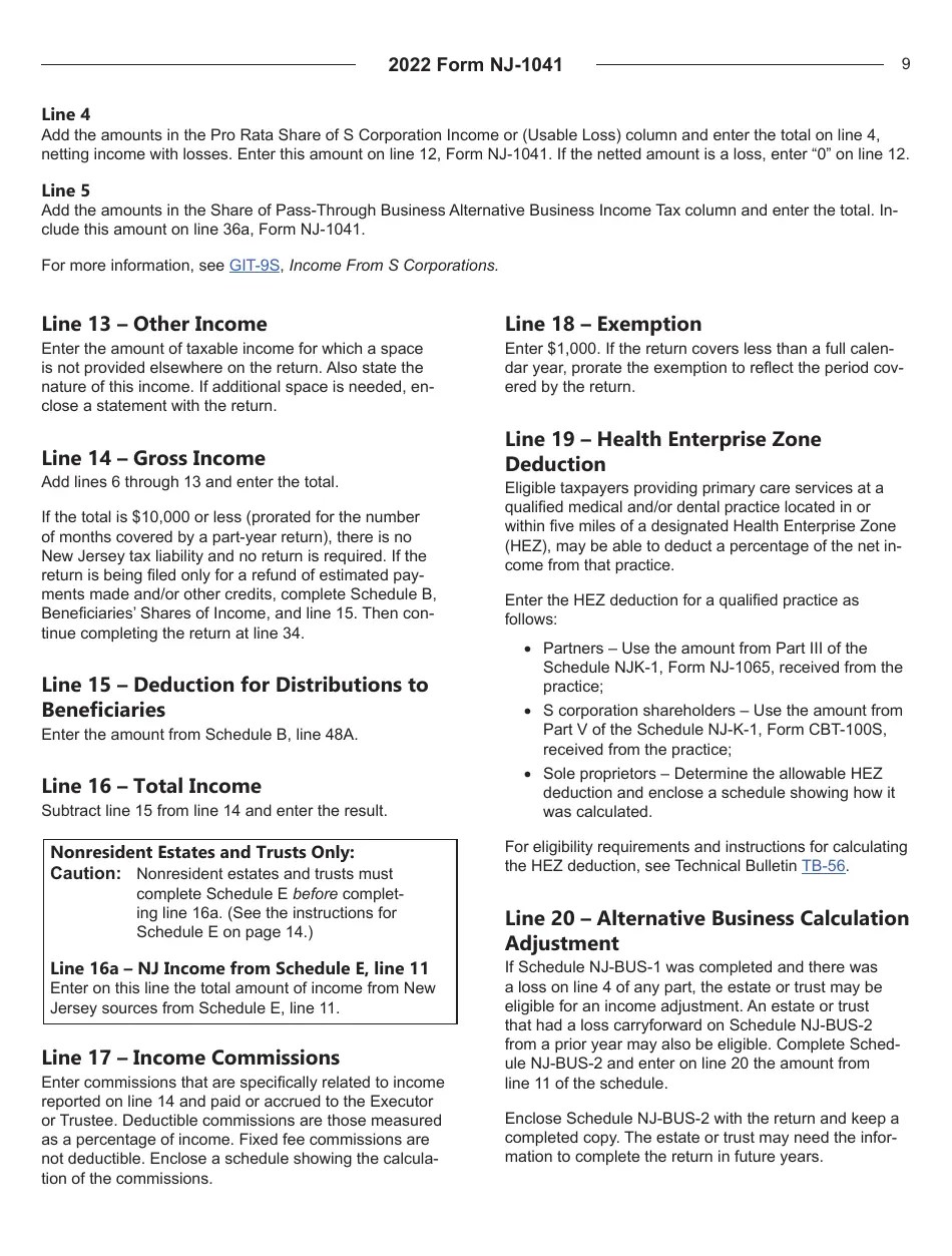 Download Instructions for Form NJ1041 New Jersey Tax Fiduciary