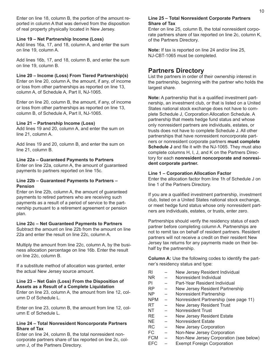 Download Instructions for Form NJ1065 New Jersey Partnership Return PDF, 2022 Templateroller