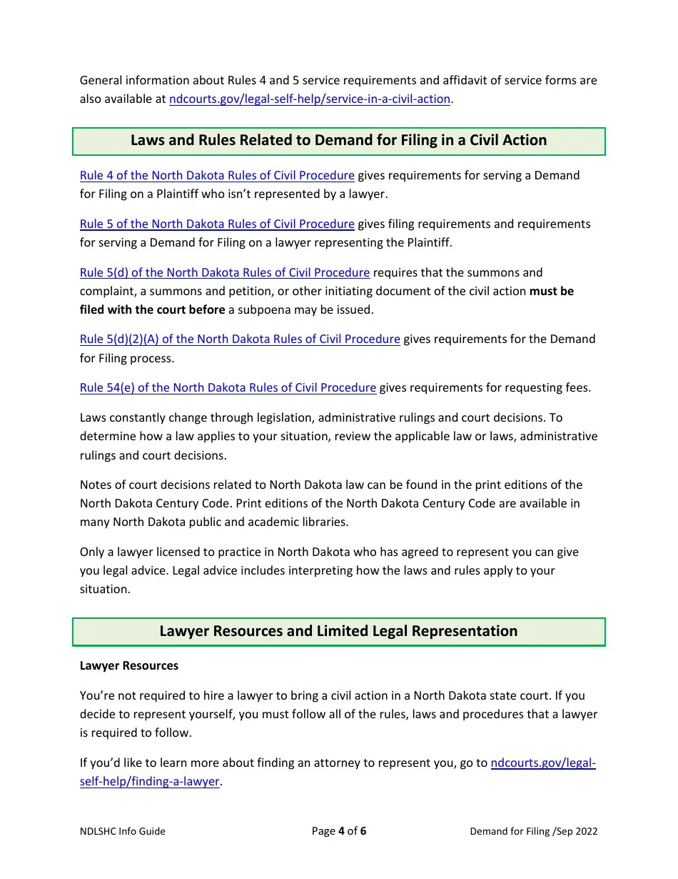 North Dakota Demand for Filing Fill Out, Sign Online and Download PDF