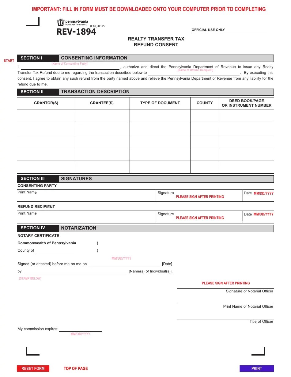 Form REV1894 Fill Out, Sign Online and Download Fillable PDF