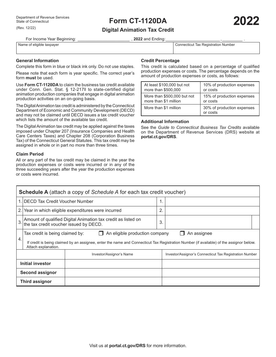 Form CT1120DA 2022 Fill Out, Sign Online and Download Printable