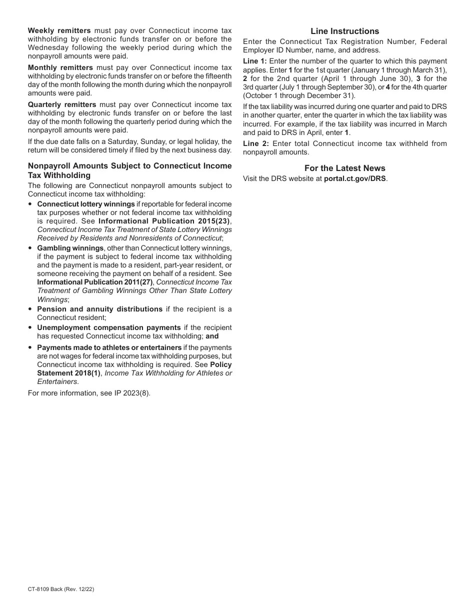 Form CT8109 Download Printable PDF or Fill Online Connecticut