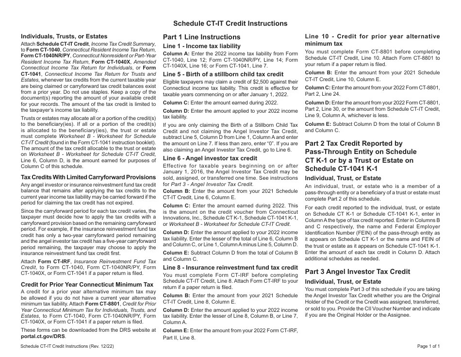 Schedule CTIT CREDIT Download Printable PDF or Fill Online Tax