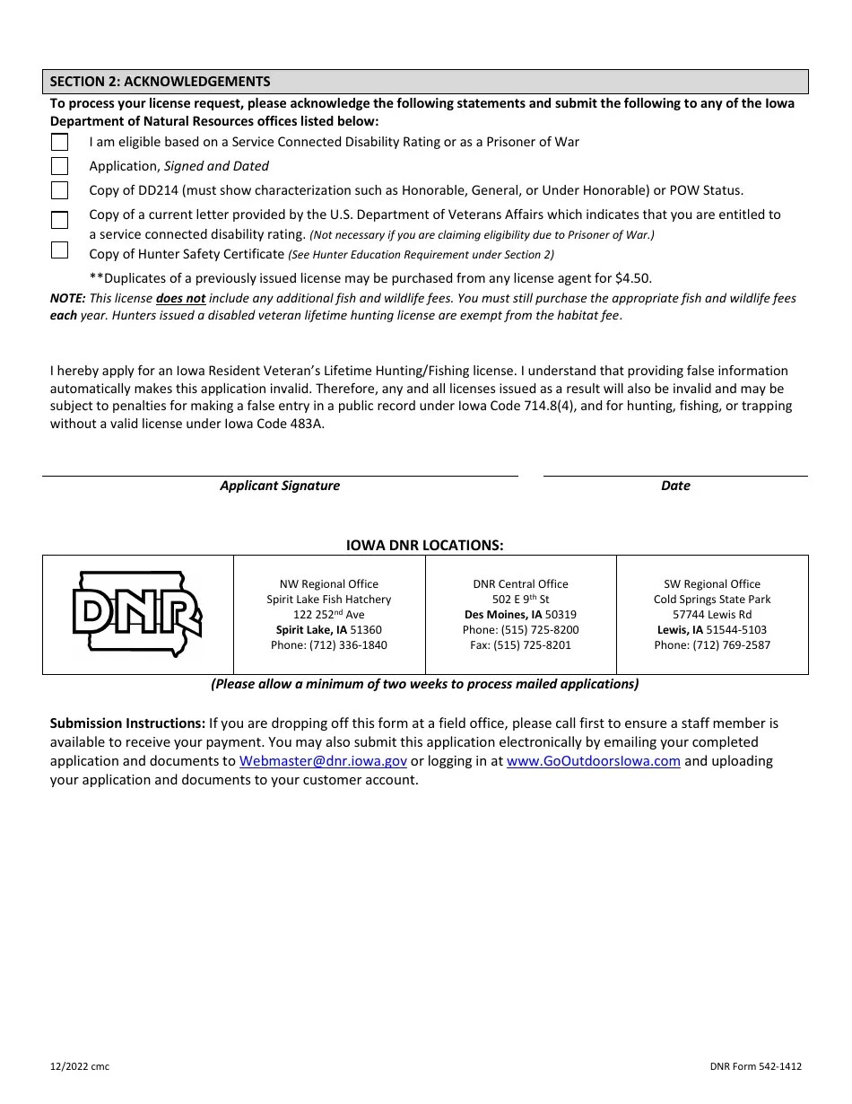 DNR Form 5421412 Download Fillable PDF or Fill Online Application for
