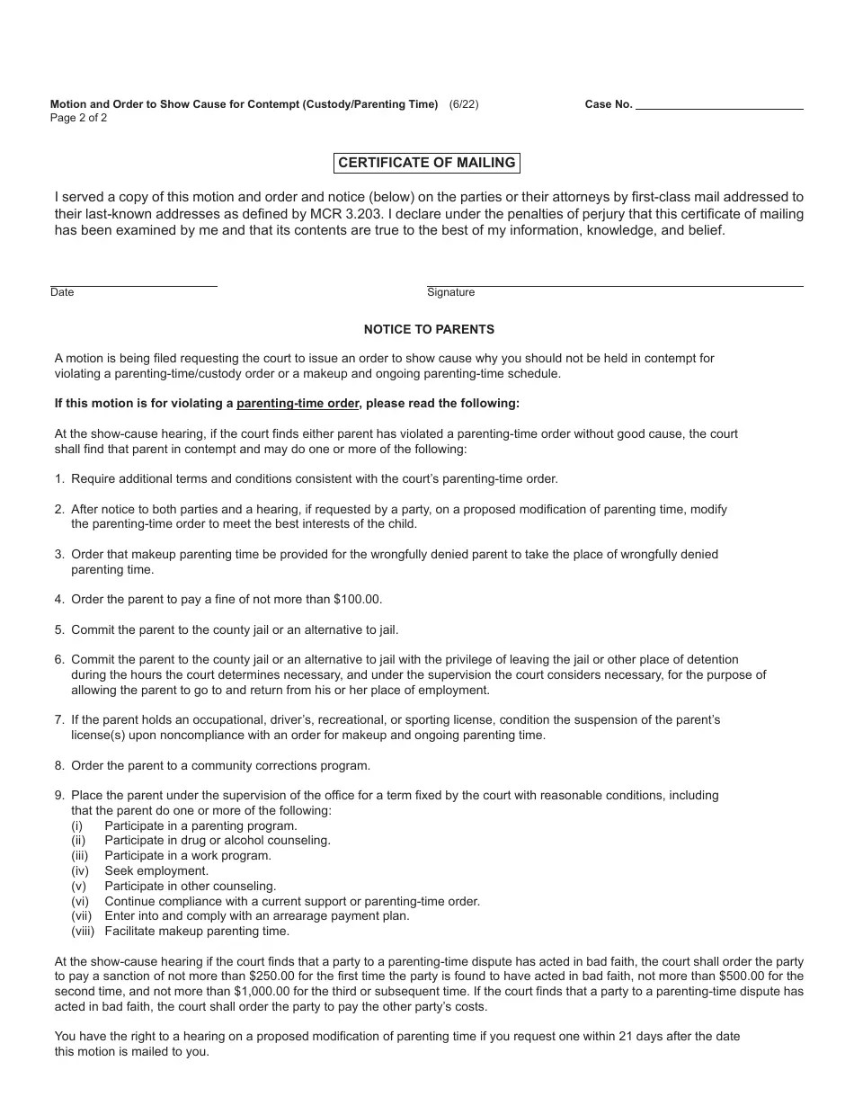 Form FOC19 Download Fillable PDF or Fill Online Motion and Order to Show Cause for Contempt