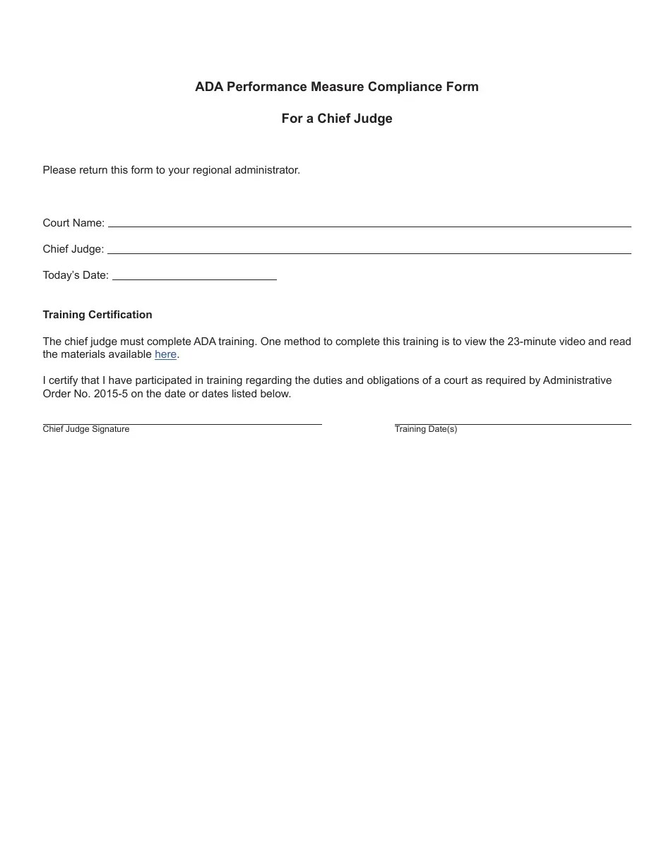 Michigan Ada Performance Measure Compliance Form for a Chief Judge