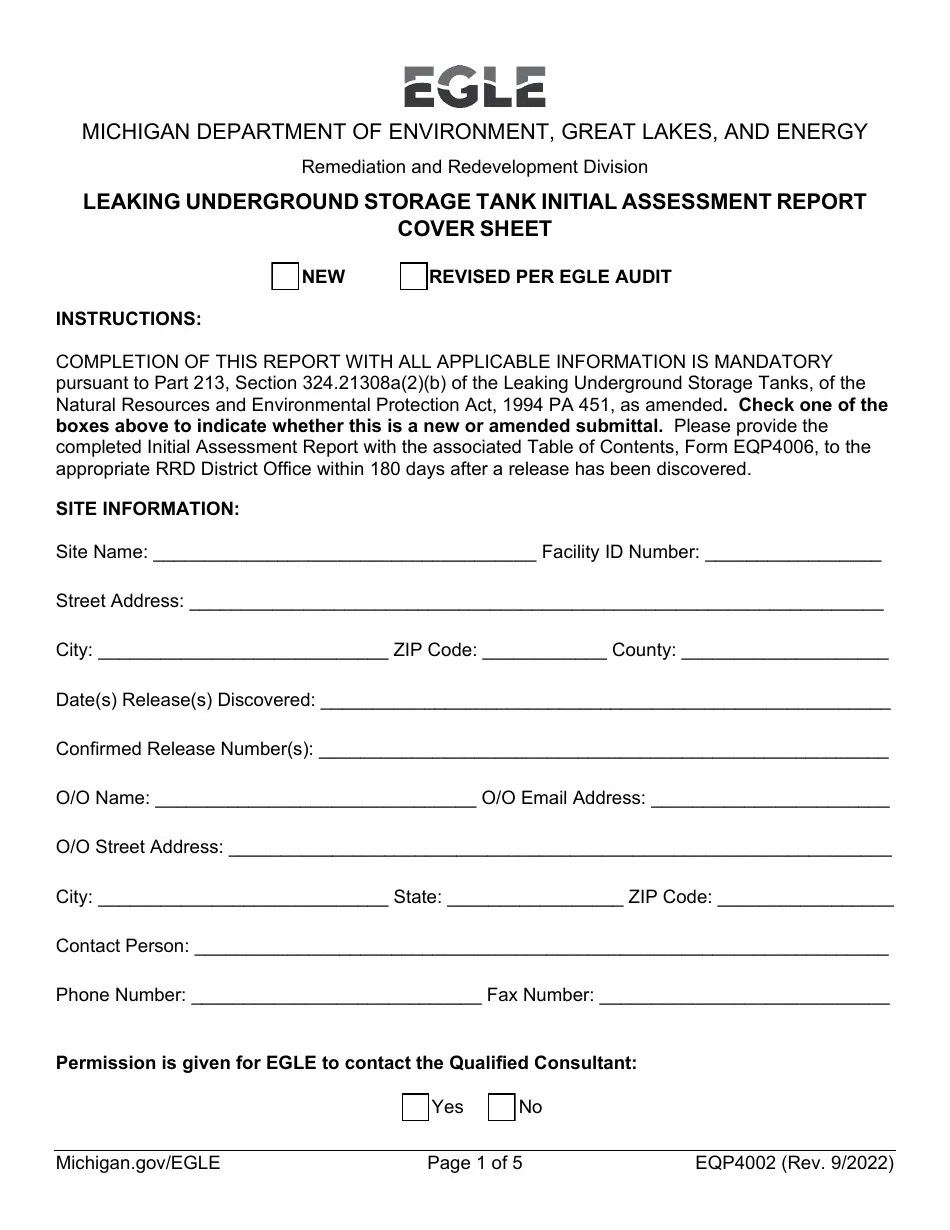 Form EQP4002 Download Fillable PDF or Fill Online Leaking Underground