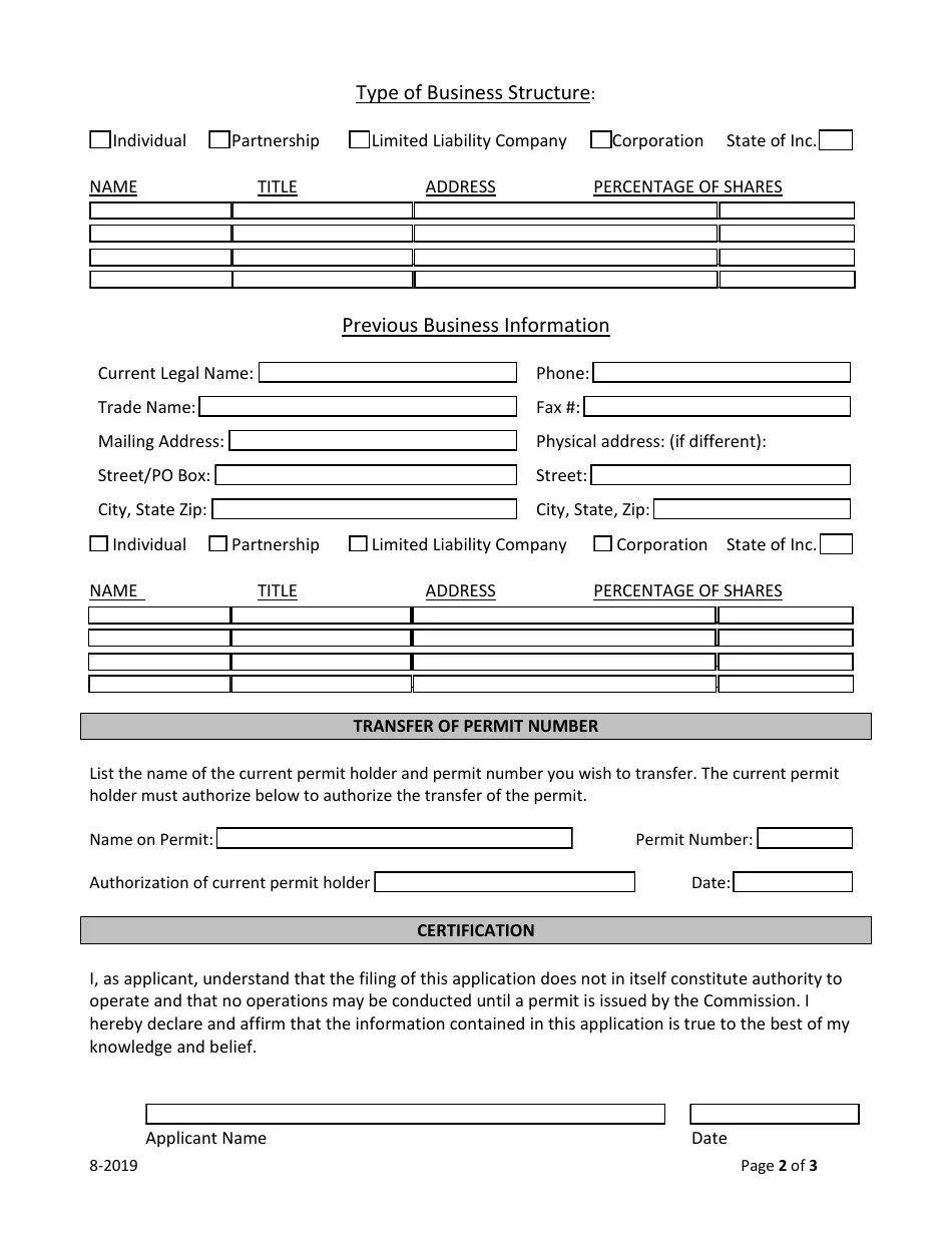 Washington Application for Transfer of Permit Common Carrier of