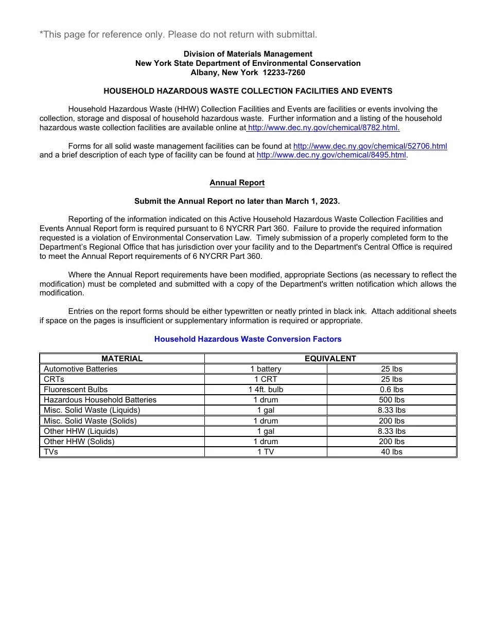 2022 New York Household Hazardous Waste Collection Event Annual Report