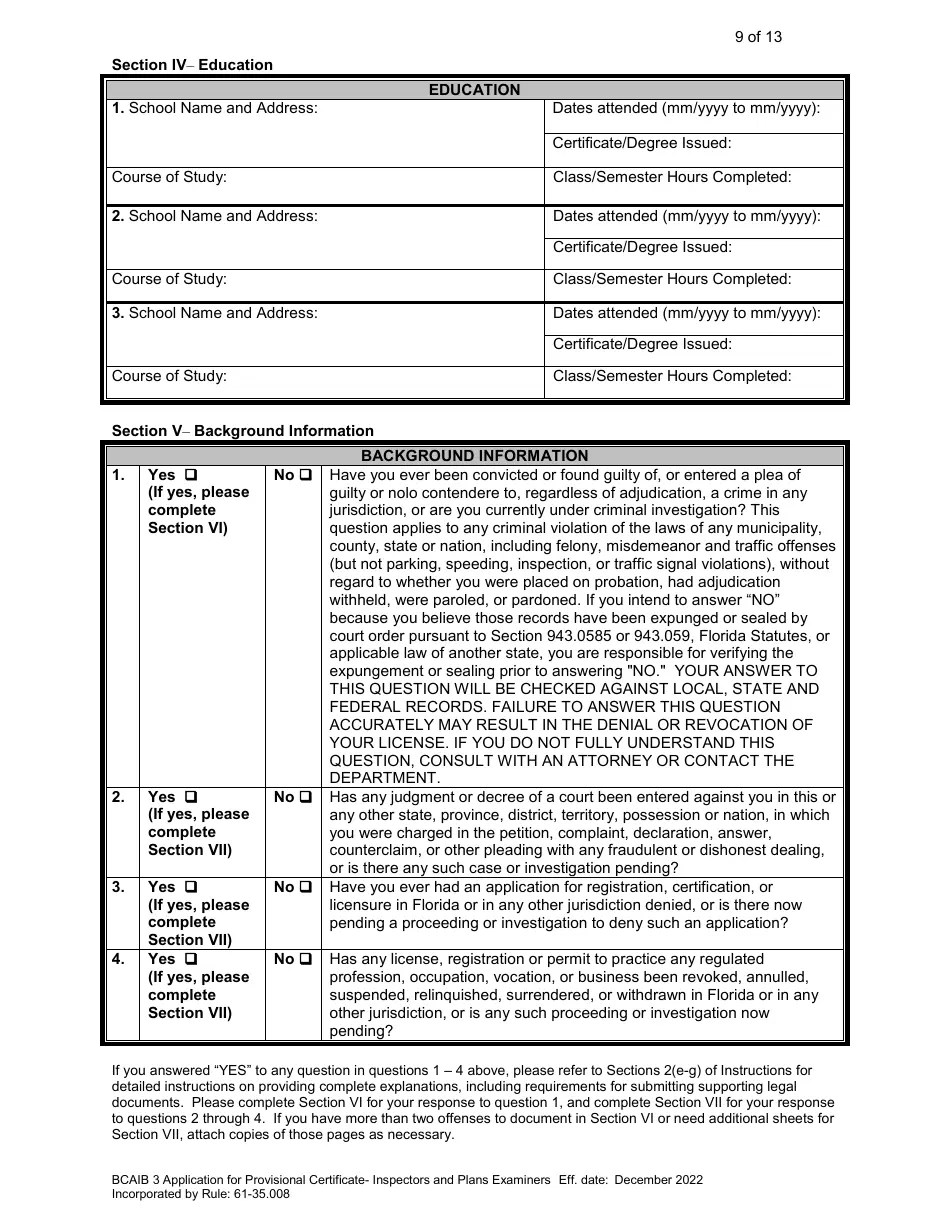 Form DBPR BCAIB3 Download Printable PDF or Fill Online Application for Provisional Certificate