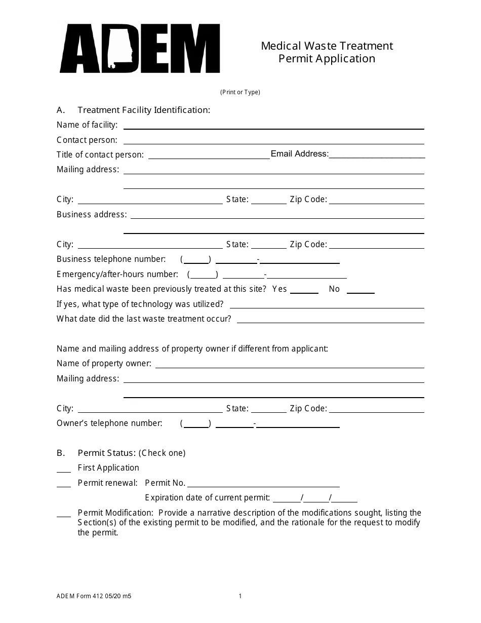 ADEM Form 412 Download Printable PDF or Fill Online Medical Waste