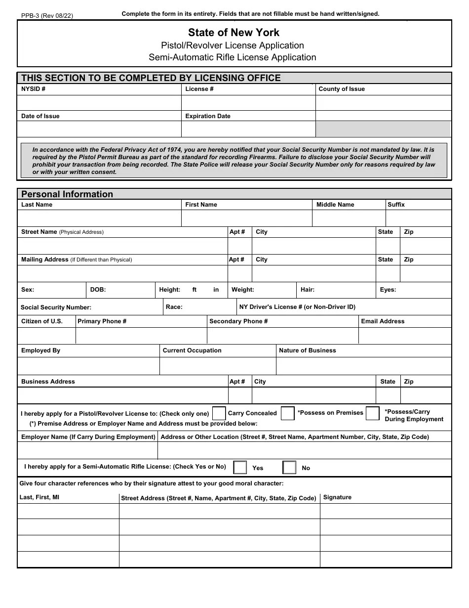 Form PPB3 Download Fillable PDF or Fill Online Pistol/Revolver/Semi