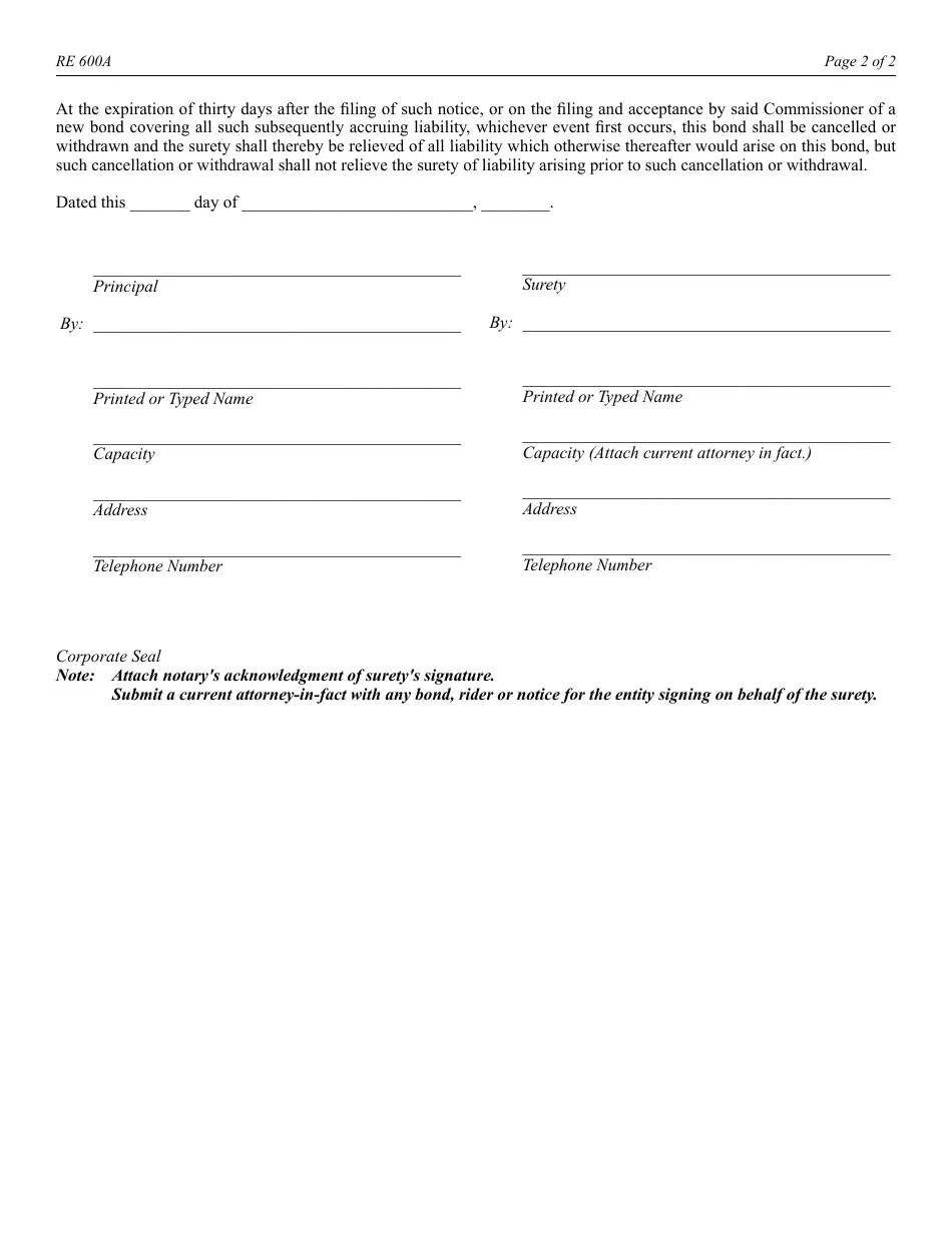 Form RE600A Fill Out, Sign Online and Download Fillable PDF