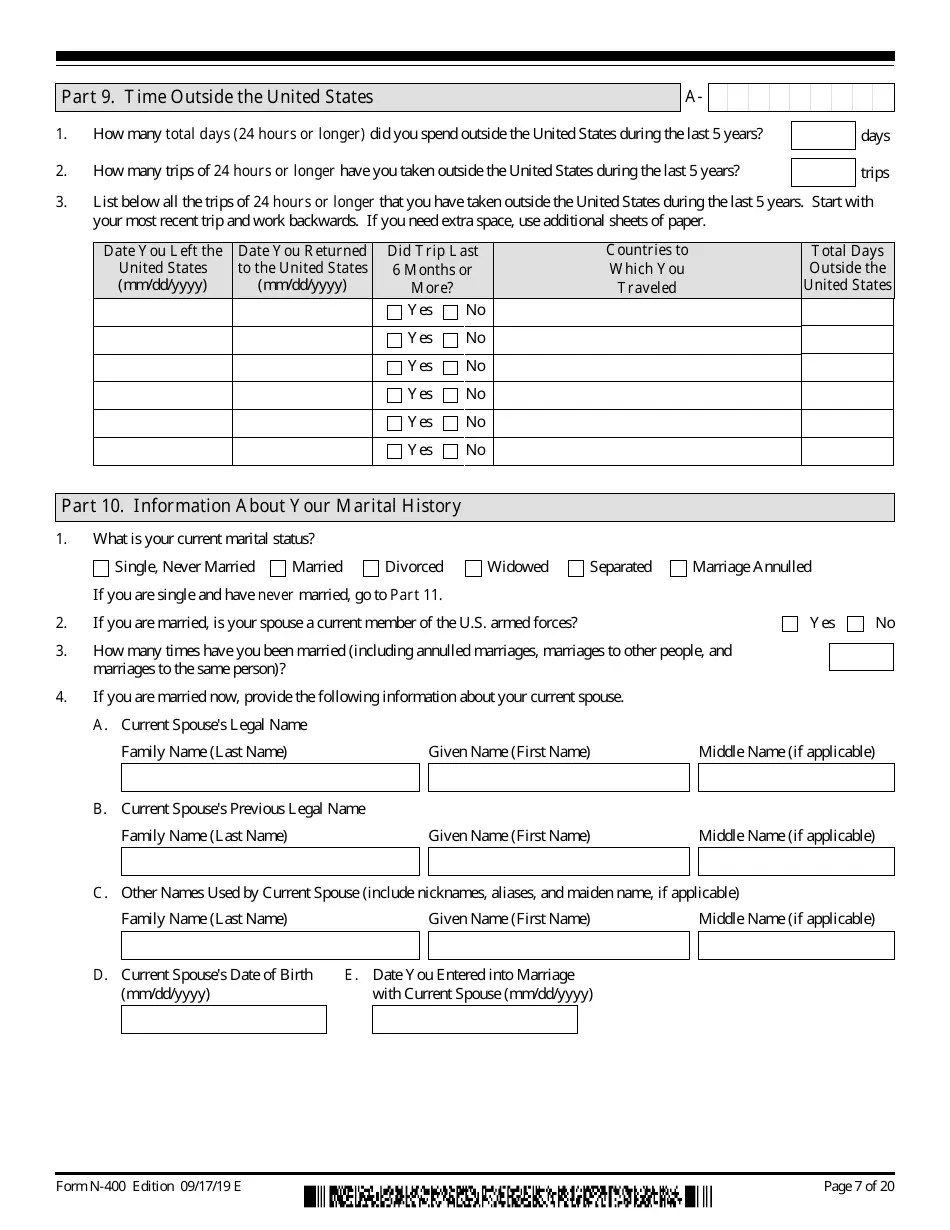 USCIS Form N-400 Download Fillable PDF or Fill Online Application for