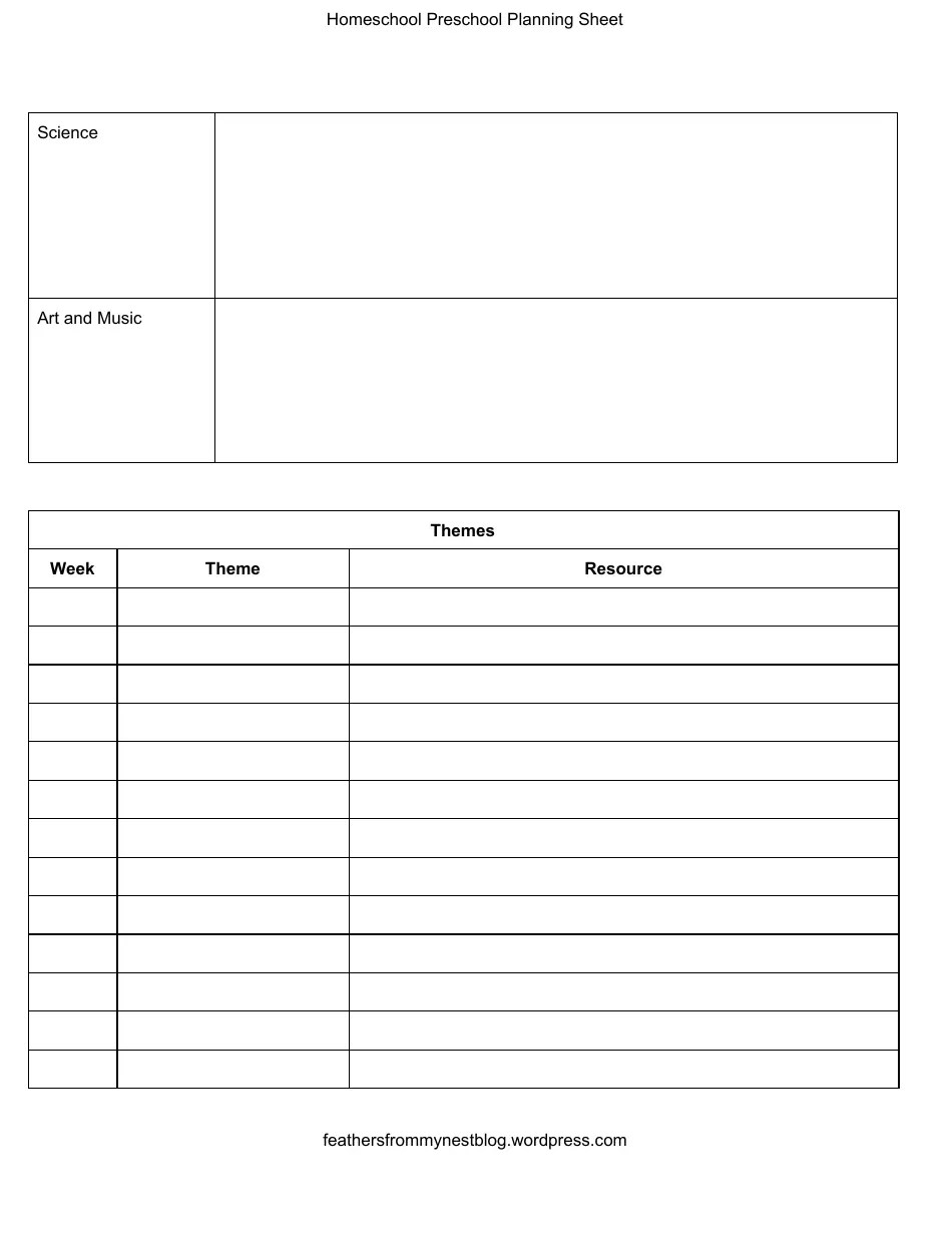 Homeschool Preschool Planning Sheet Template Download Printable PDF Templateroller