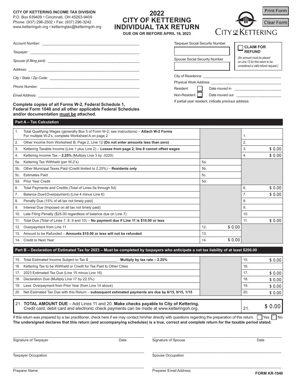 Form KR1040 2022 Fill Out, Sign Online and Download Fillable PDF