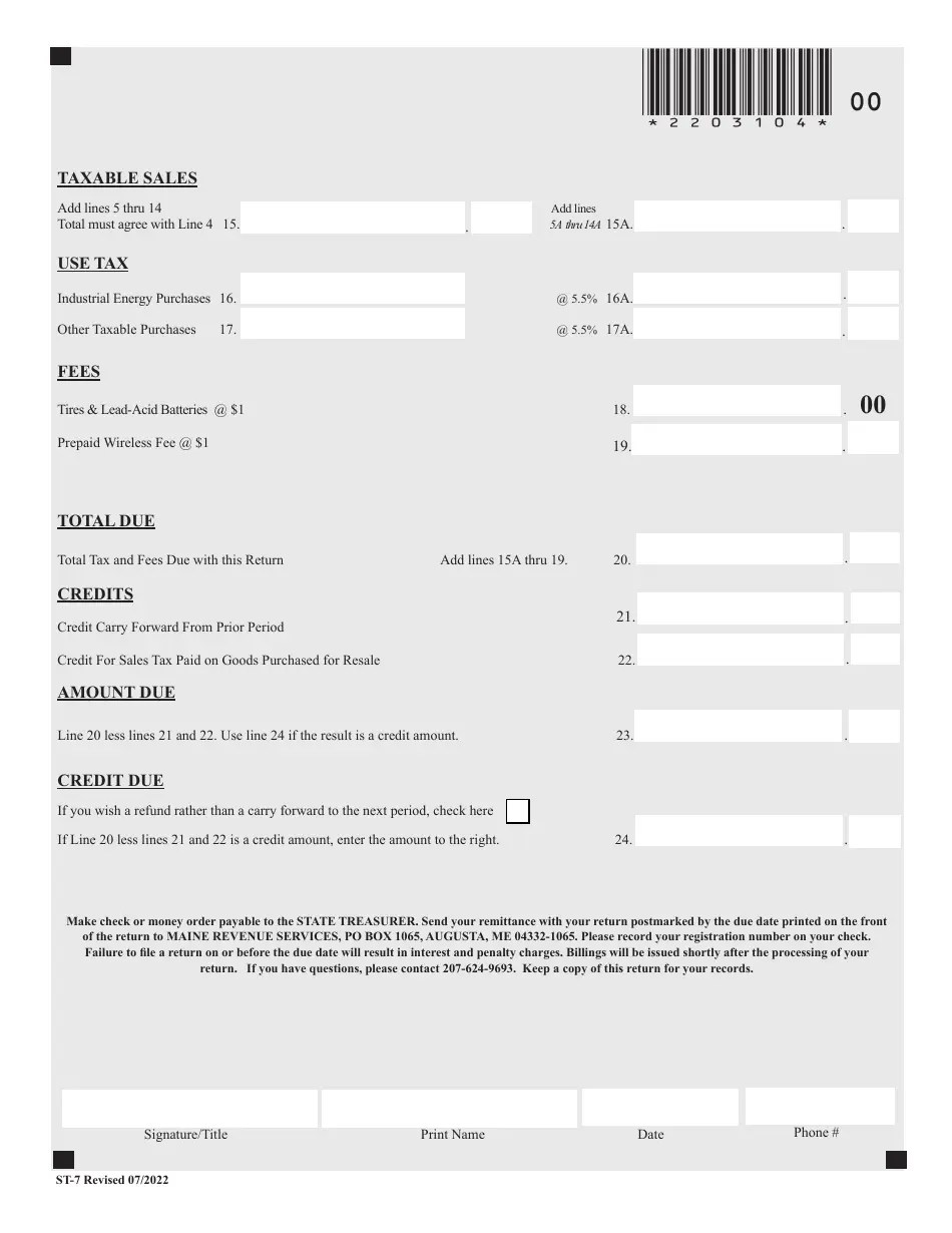Form ST7 Fill Out, Sign Online and Download Fillable PDF, Maine