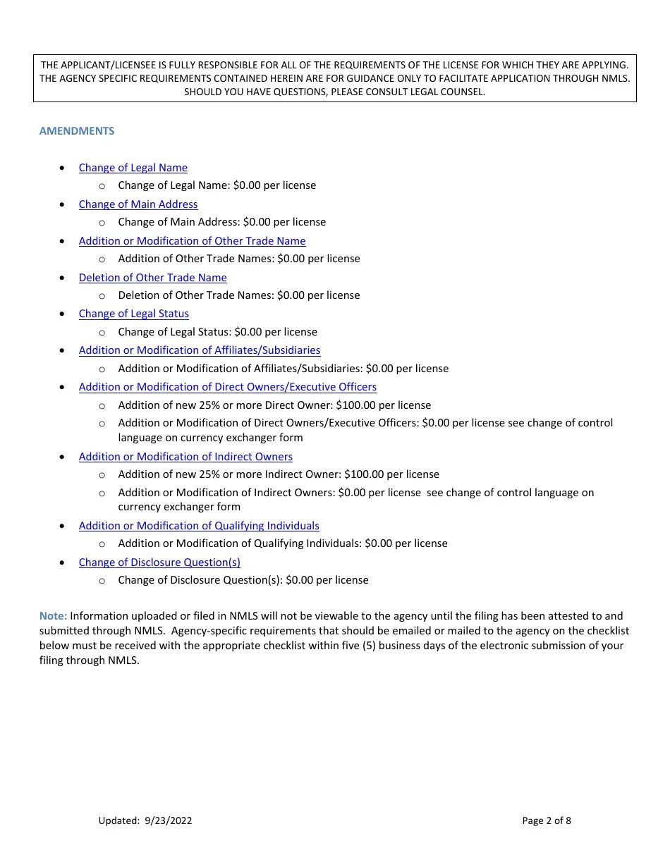 Arkansas Ar Mortgage Banker License Amendment Checklist