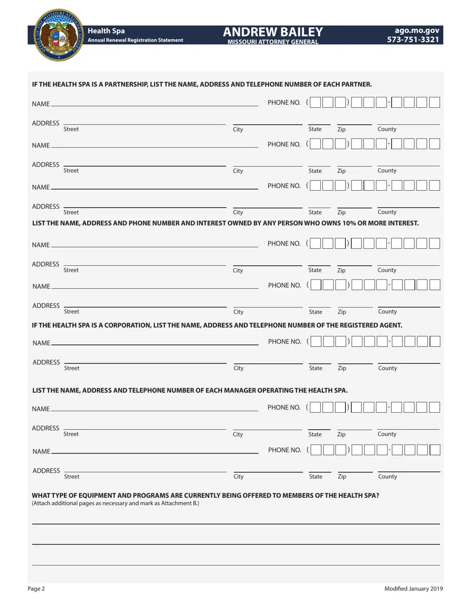 Missouri Health SPA Annual Renewal Registration Statement Fill Out