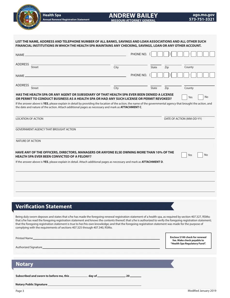 Missouri Health SPA Annual Renewal Registration Statement Fill Out