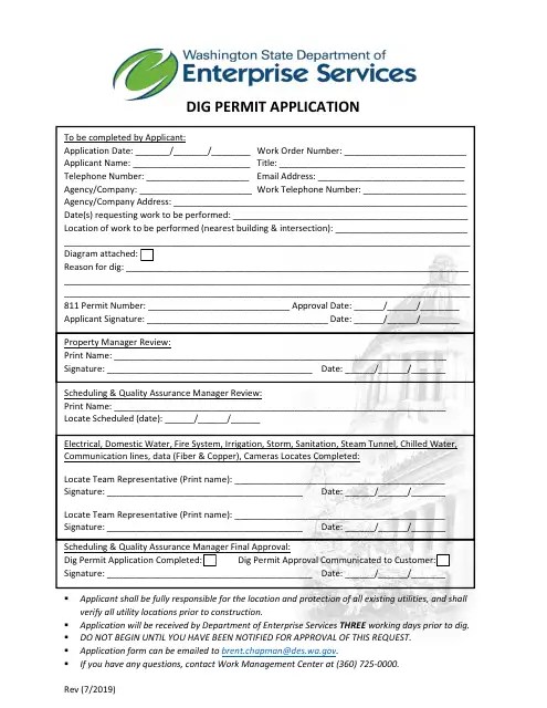 Washington Dig Permit Authorization Application Fill Out, Sign Online