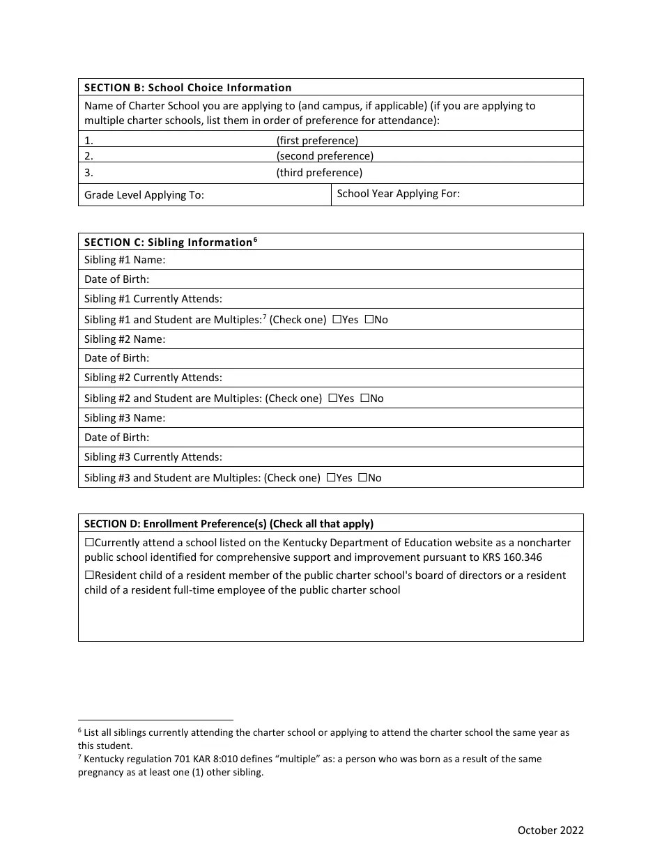 Kentucky Kentucky Charter School Student Application Download Fillable PDF Templateroller