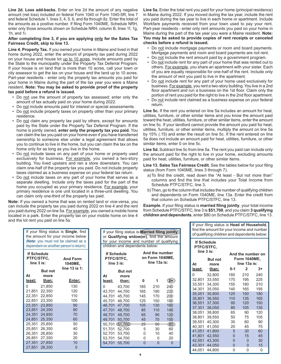 Form 1040ME Schedule PTFC/STFC Download Fillable PDF or Fill Online
