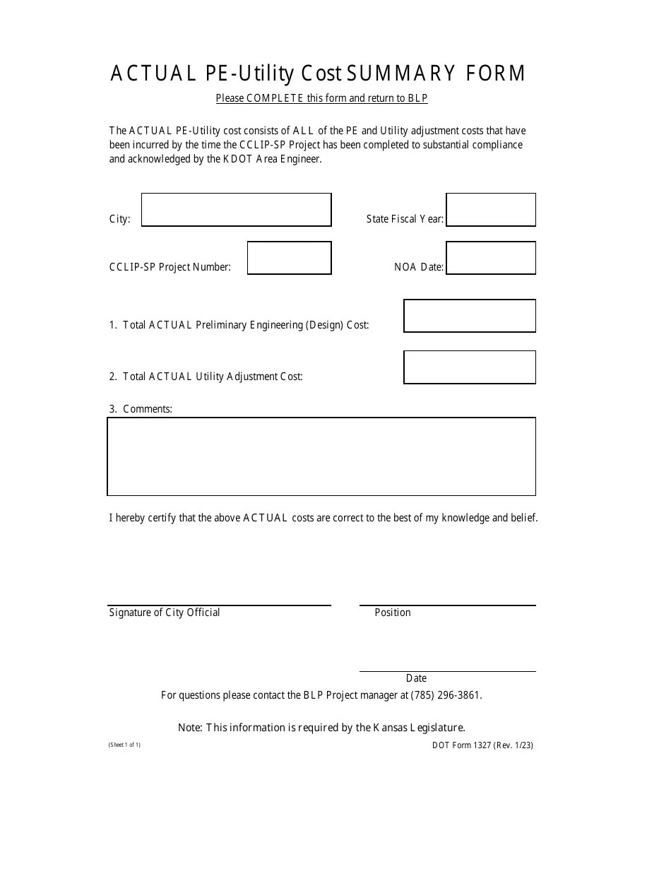 DOT Form 1327 Download Fillable PDF or Fill Online Actual PeUtility
