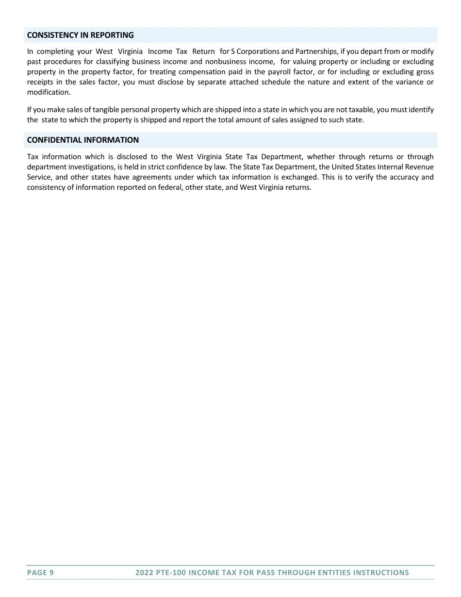 Download Instructions for Form PTE100 West Virginia Tax Return S