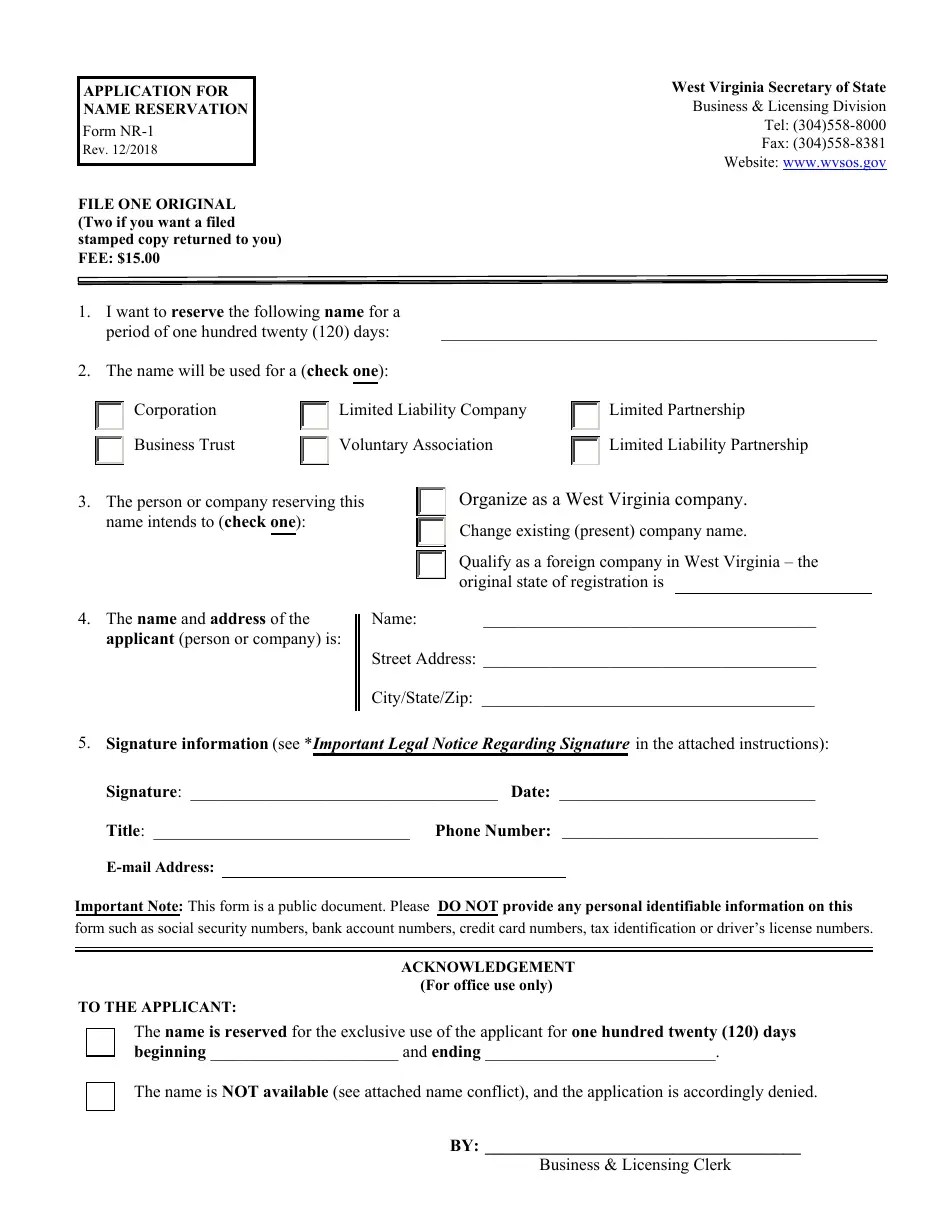 Form NR1 Fill Out, Sign Online and Download Fillable PDF, West