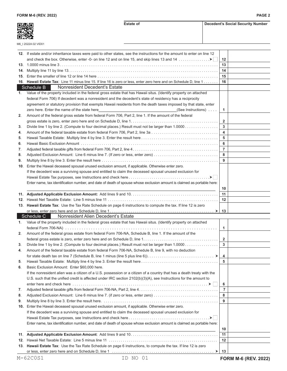 Form M6 Download Fillable PDF or Fill Online Hawaii Estate Tax Return