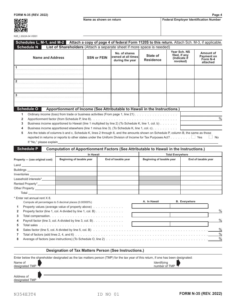 Form N35 2022 Fill Out, Sign Online and Download Fillable PDF