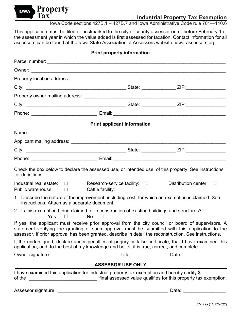 Form 57122 Fill Out, Sign Online and Download Printable PDF, Iowa