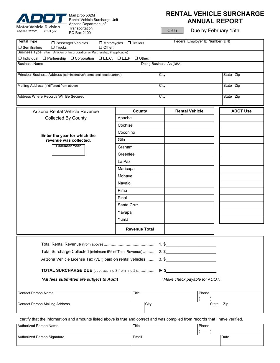 Form 960290 Download Fillable PDF or Fill Online Rental Vehicle