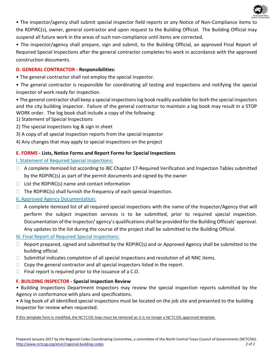 Town of Prosper, Texas Statement of Required Special Inspections Fill
