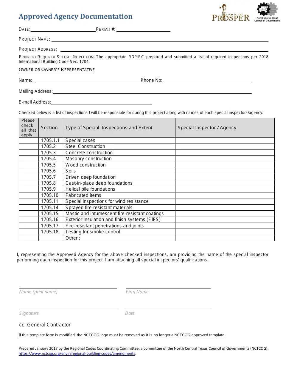Town of Prosper, Texas Statement of Required Special Inspections Fill