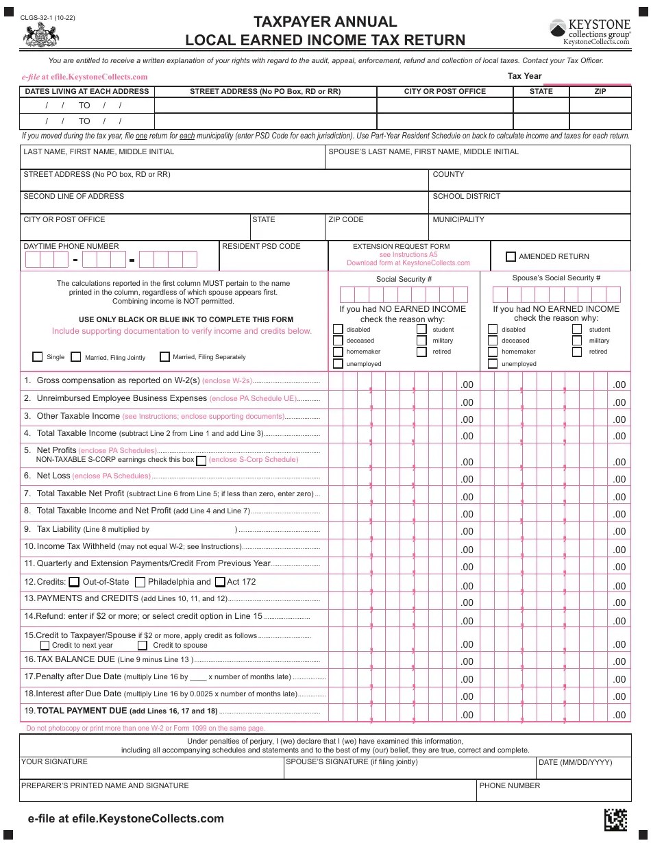 Form CLGS321 Download Fillable PDF or Fill Online Taxpayer Annual Local Earned Tax